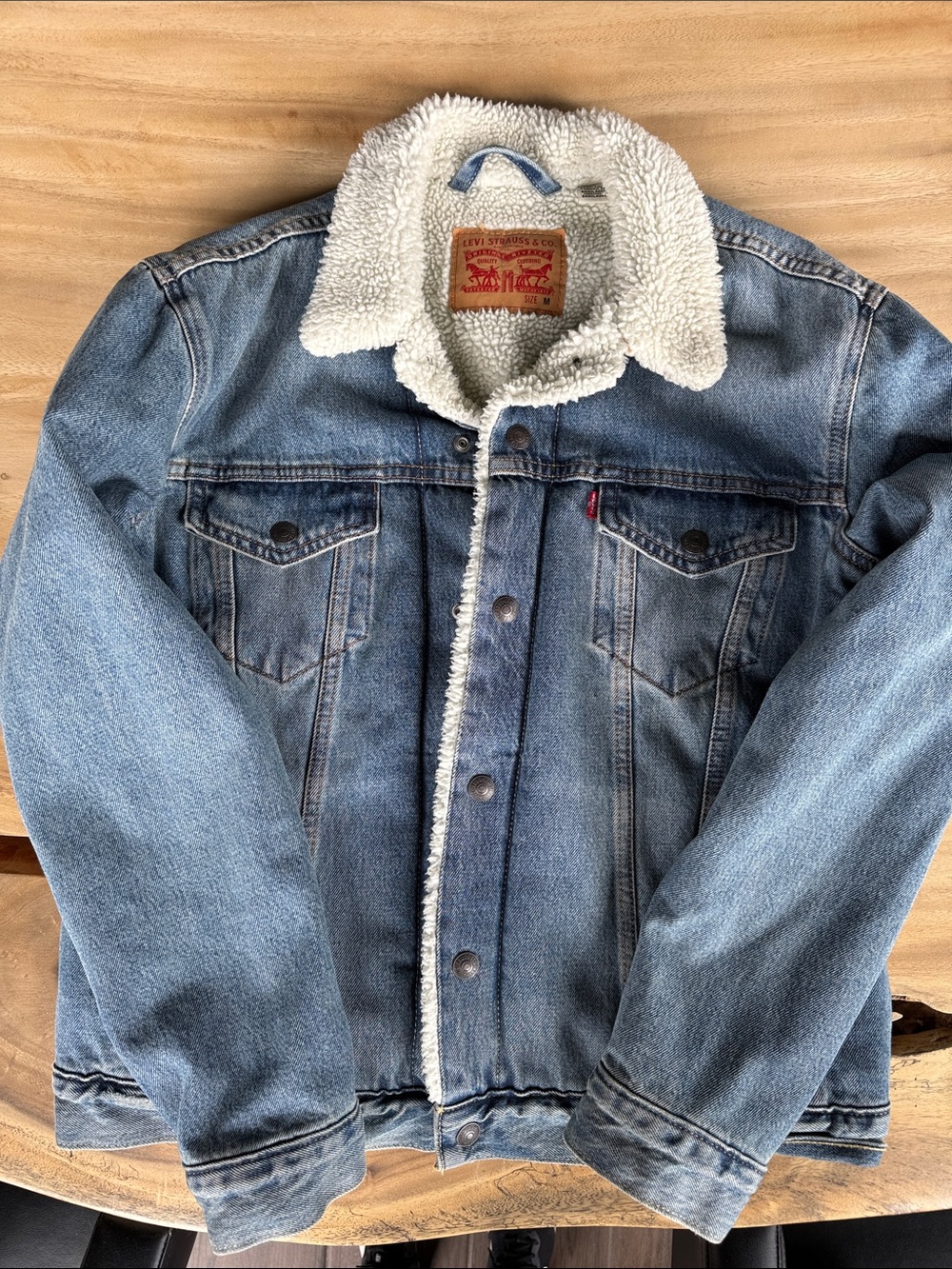 Levi's Light Blue Denim Sherpa-Lined Jacket with White Collar
